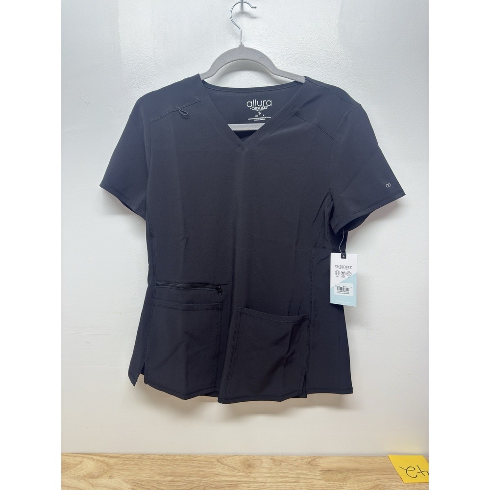 Women's‎ ALLURA BY CHEROKEE Black Scrub Top Medical Uniform Small Healthcare #42